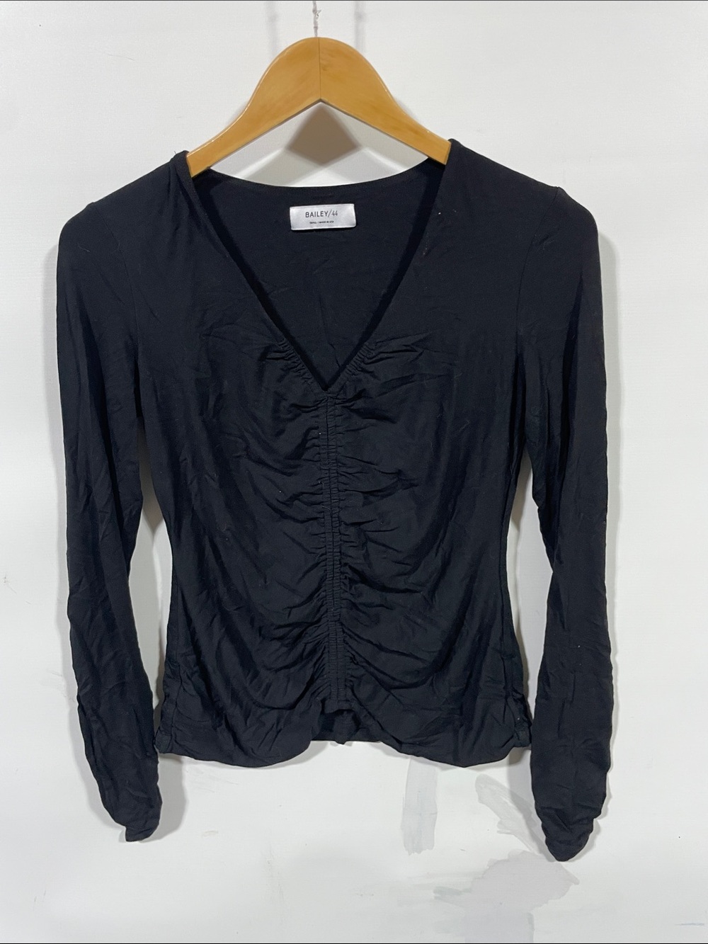 Bailey 44 Black Ruched V-Neck Long Sleeve Top